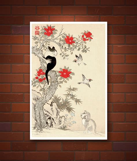 Japanese Art Cats Paintings Art Prints Birds Cat And Dog Etsy