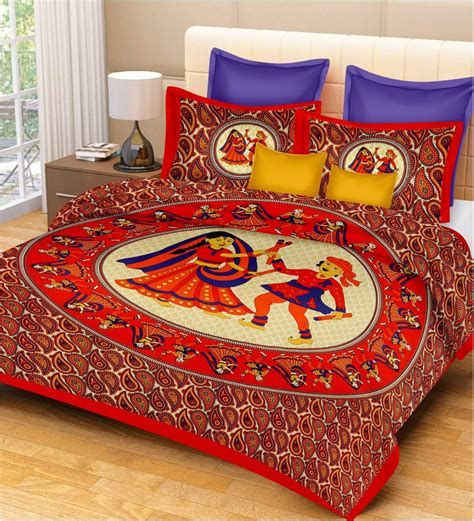 printed poly cotton red rajsthani double bedsheet for home size 235 cm x 210 cm rs 245 set