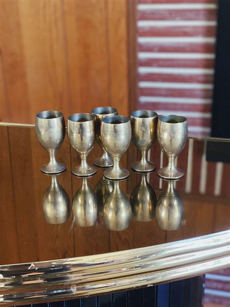 Vintage Solid Brass Miniature Goblet Cups Shot Glass Set Etsy