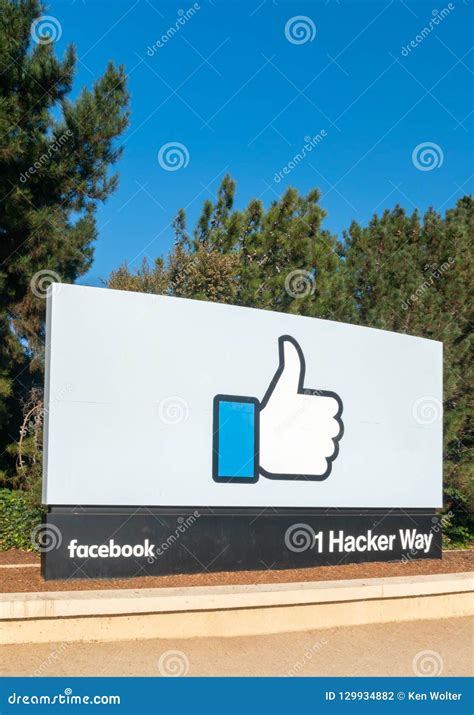 Facebook Corporate Headquarters Sign In Silicon Valley Editorial