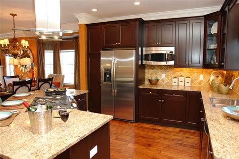 Plywood rta kitchen cabinets customer reviews design blog. Heritage Model with center island hood and range with dark espresso cabinets and Tuscan style ...