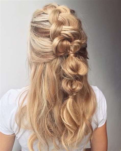 Bubble Braided Half Up Half Down Hairstyle Inspiration Braid