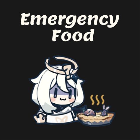Images poking fun of paimon's tendency to be called 'emergency food', a joke originating at a dialogue option the protagonist can choose at the beginning of the game. Emergency Food Paimon - Genshin Impact - T-Shirt | TeePublic