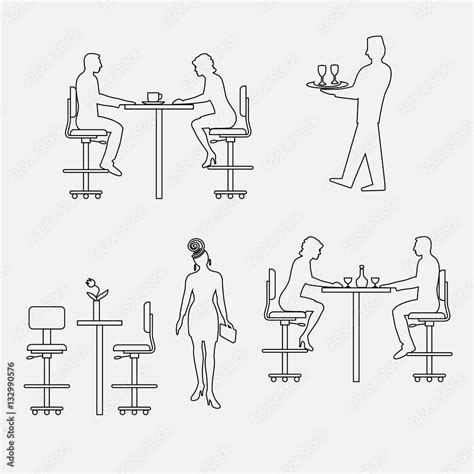 Vecteur Stock Architectural Set Of Furniture With People Sitting Man