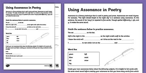 Using Assonance In Poetry Activity Twinkl Resources