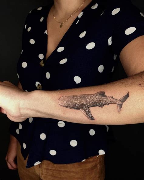 Micro Realistic Whale Shark Tattoo On The Forearm