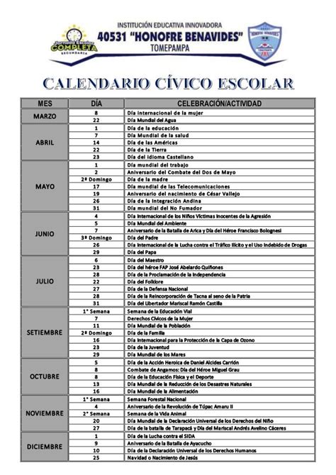 Calendario Civico Escolar 2019 Para Tomepampa De 1ro A 5to