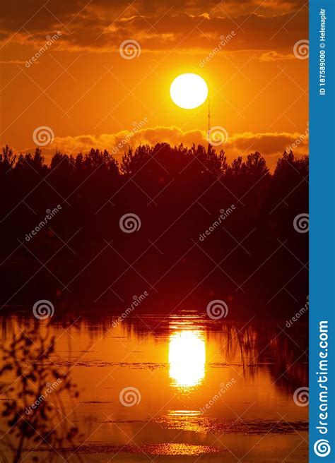 The Orange Sunset Over Lake And The Woods Stock Photo Image Of