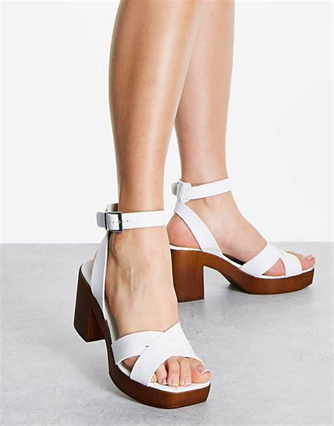 Asos Design Howie Mid Heeled Sandals In White Asos