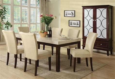 We offer various type of dining room furniture such as stool, dining table, dining chair, 4, 6, 8 seater dining set, bar set & barstool and more ~ buy online now! Acme Kyle 7-pc Rectangular Faux Marble Top Dining Table ...