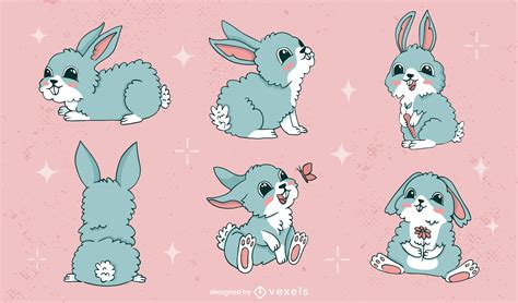 Cute Bunnies Character Set Vector Download