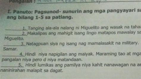 Panuto Pagsunod Sunurin Ang Mga Pangyayari Sa Naikling Kuwento Na