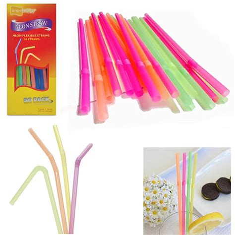 400 Neon Plastic Straws Bendy Flexible Drinking Party Wedding Smothies