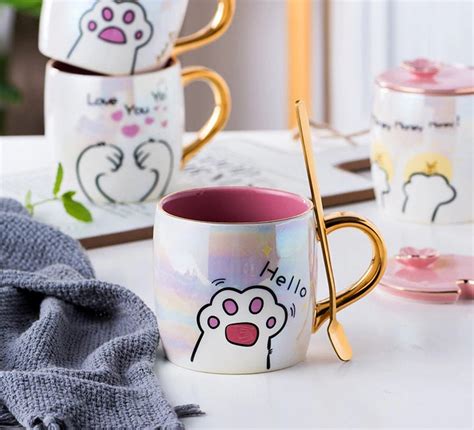 Cute Cat Mug With Lid And Spoon Relax And Enjoy Your Coffee Etsy