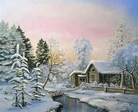 Vintage Christmas Card Winter Scene Paintings Landscape Paintings