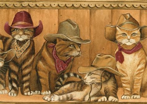2 Rolls Raymond Waites Village Cowboy Cats Wallpaper Border 30