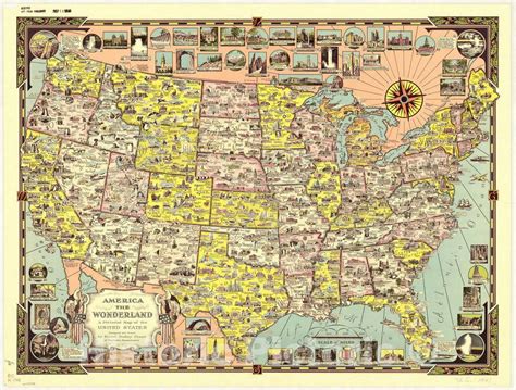 Map United States 1941 America The Wonderland A Pictorial Map Of