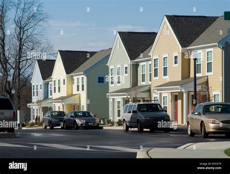 American Suburban Townhouses Neighborhood Street Stock Photo Alamy