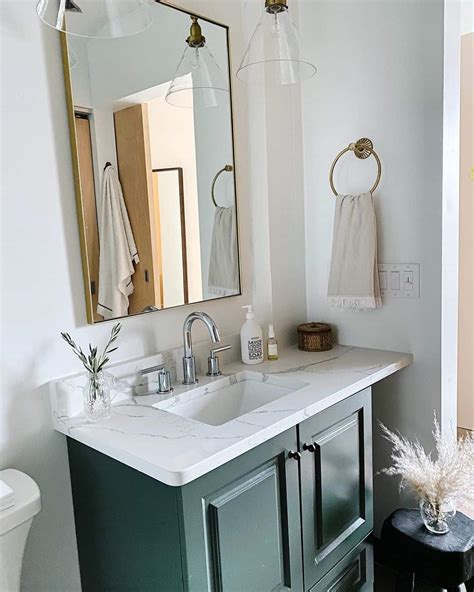 Green Blue Bathroom Vanity And Quartz Countertop Soul And Lane