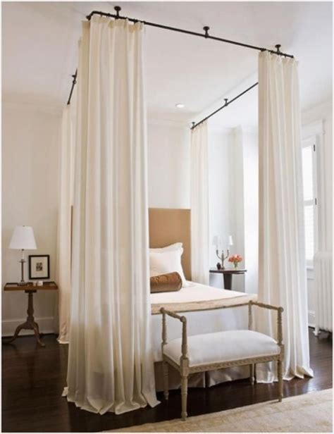 These sheer white lace bed curtains have a delicate sense of romance that will make your bedroom a sanctuary. 254 Ceiling Mounted Bed Canopy Ideas | Canopy bed diy ...