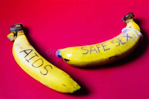 Aids And Safe Sex Concept Of Condom On Banana For Gay Stock Image