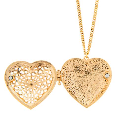 Antique Gold Crystal Accent Filigree Heart Locket Pendant Necklace