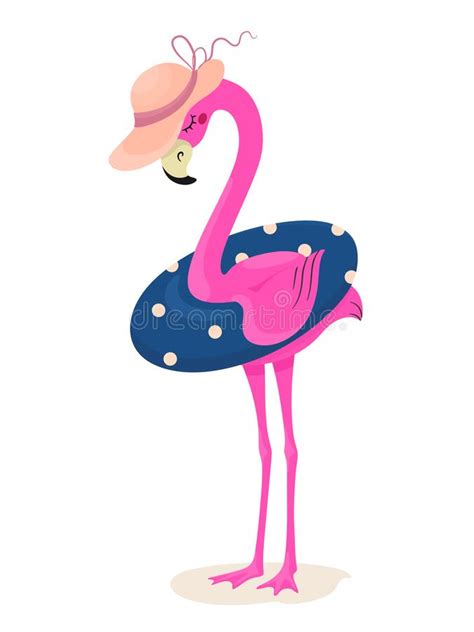 Flamingo Girl In A Hat And With A Rubber Ring Beach Summer Theme