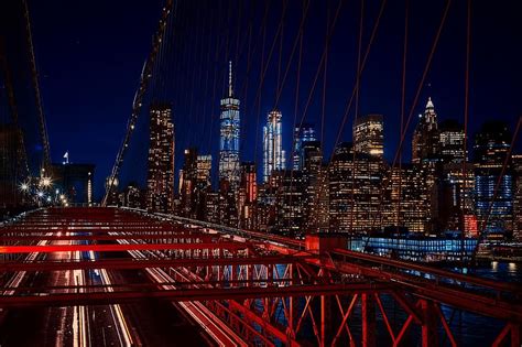 Bridge Brooklyn Bridge Buildings City City Lights Cityscape
