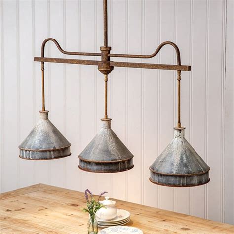 Large Rustic Three Light Pendant Farmhouse Lighting Country Etsy In