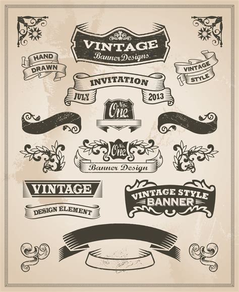 Vintage Banner And Ribbon Clip Art Design Set Borders And Etsy