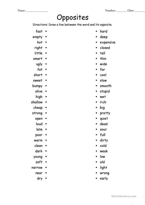 Opposite Adjectives Matching English Esl Worksheets For Distance