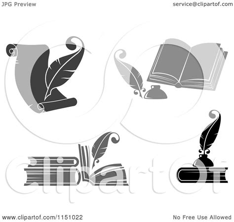 Download Clipart of Grayscale Feather Quill Pens and Books ...