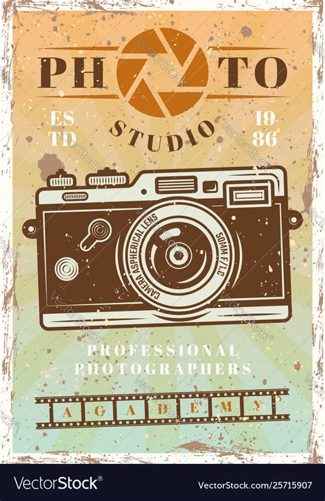 Photo Studio Poster With Vintage Camera Royalty Free Vector
