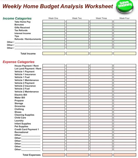Free Household Budget Worksheet Excel Word Pdf Best Collections