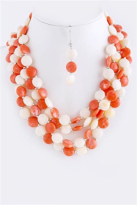 Swirled Necklace And Earring Set In Coral 18 Sugarcanebreeze