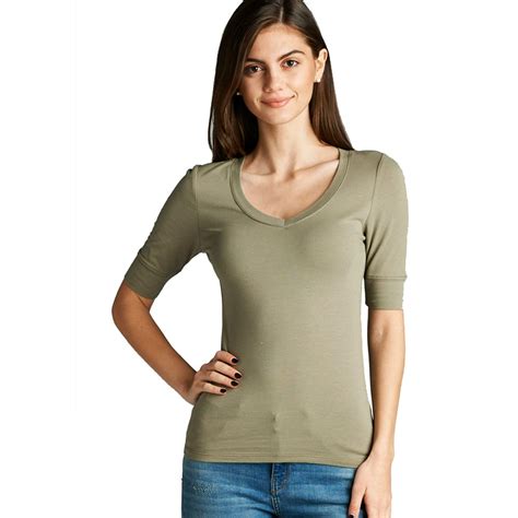 Snj Women S Basic Elbow Sleeve V Neck Cotton T Shirt Plain Top Plus