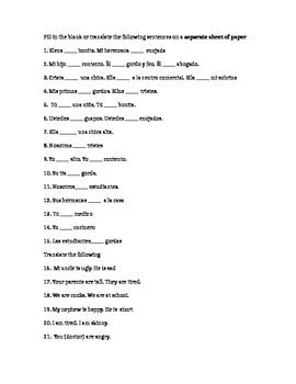 You will be presented with an english phrase and the question that it answers in parenthesis. SER vs ESTAR worksheet by Brittney Jones | Teachers Pay ...