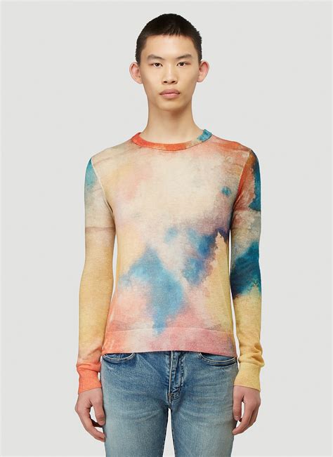 Saint Laurent Knitted Tie Dye Sweater In Blue Size L The Fashionisto