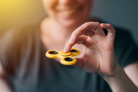 Woman Playing With Fidget Spinner Stock Image Image Of Game Spin