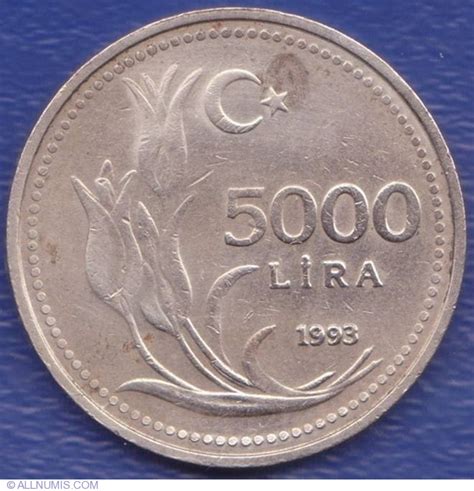 5000 Lira 1993 Republic 1991 2000 Turkey Coin 10787