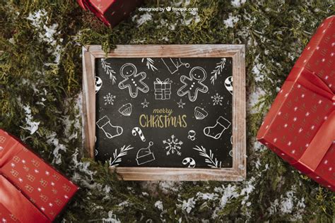 Download Christmas mockup with slate and presents PSD file | Free Download