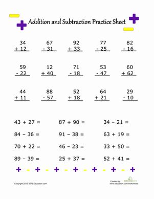 Special certificates for registered users. Addition and Subtraction Practice | Worksheet | Education.com