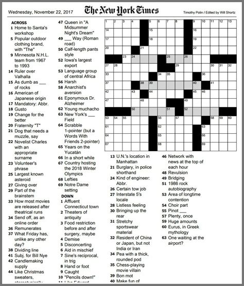 Crossword Puzzles New York Times Printable