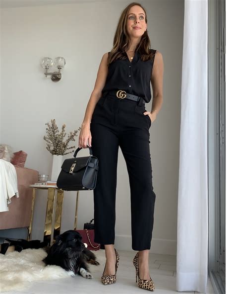 sydne style shows how to wear black pants with black button down for office outfit ideas sydne