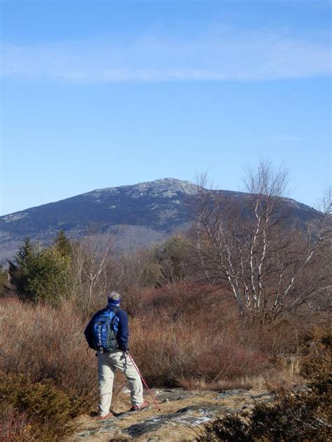 Hiker And View Of Mount Monadnock From The North Peak Of Gap Mountain