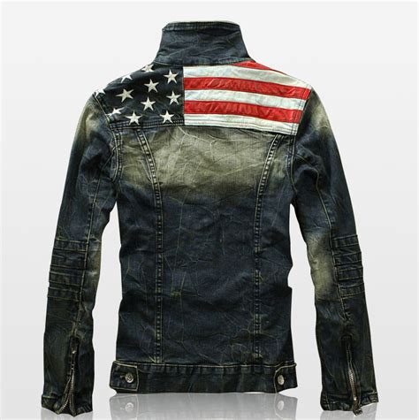 New men's vintage trendy jeans jackets casual denim motorcycle outerwear xn199. New Mens American Flag Suit Jeans Jacket PU Leather ...