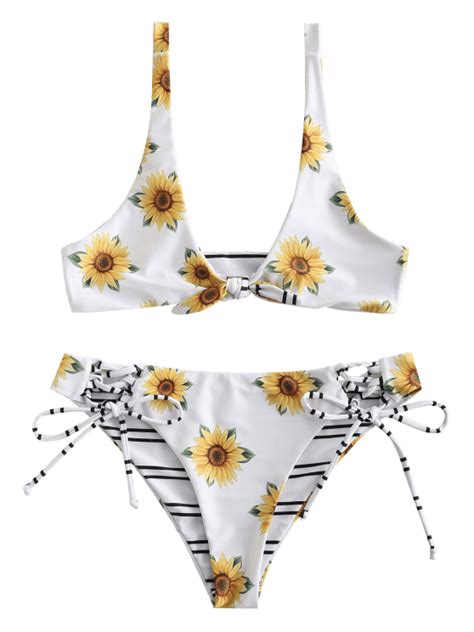 Zaful Sunflower Striped Reversible Bikini Set White L Bikinis Free Download Nude Photo Gallery