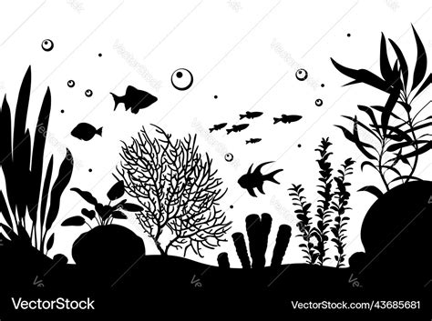 Black And White Silhouette Of A Sea Coral Reef Vector Image