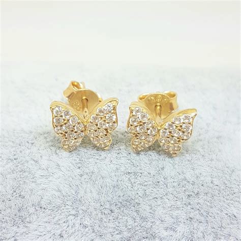 14k Real Solid Gold Butterfly Stud Earrings For Women