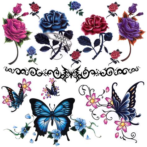 Buy Lady Up Temporary Tattoos Stickers 20 Sheets Body Art Flowers Roses Butterflies Tattoo For